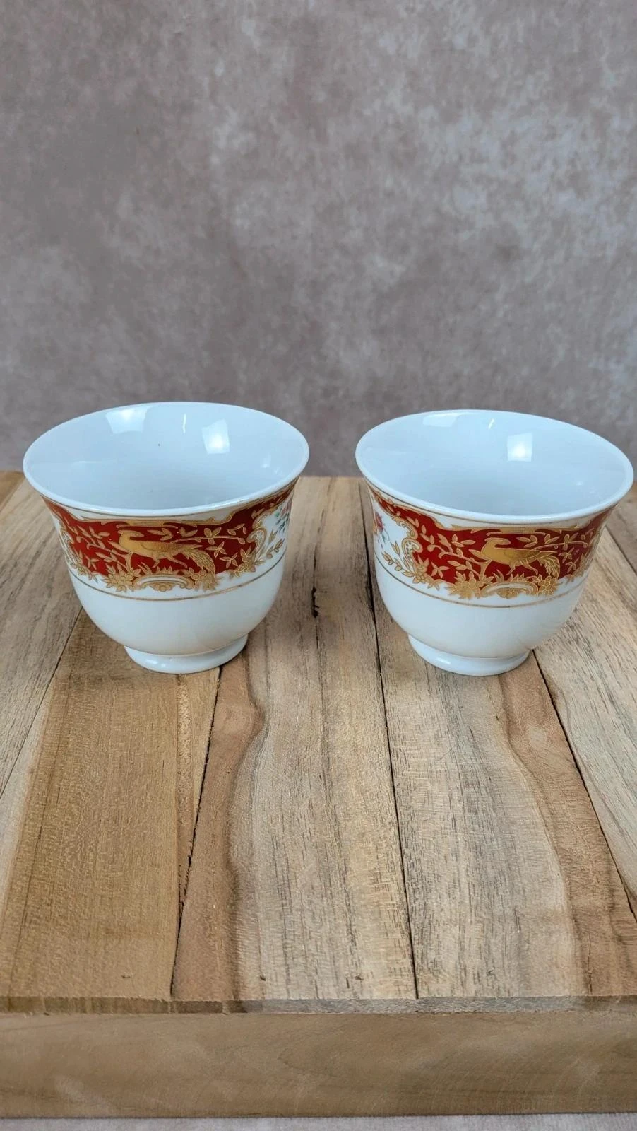 Lote de 2 tazas + platillos vintage decoración rojo y dorado estilo clásico – photo 8
